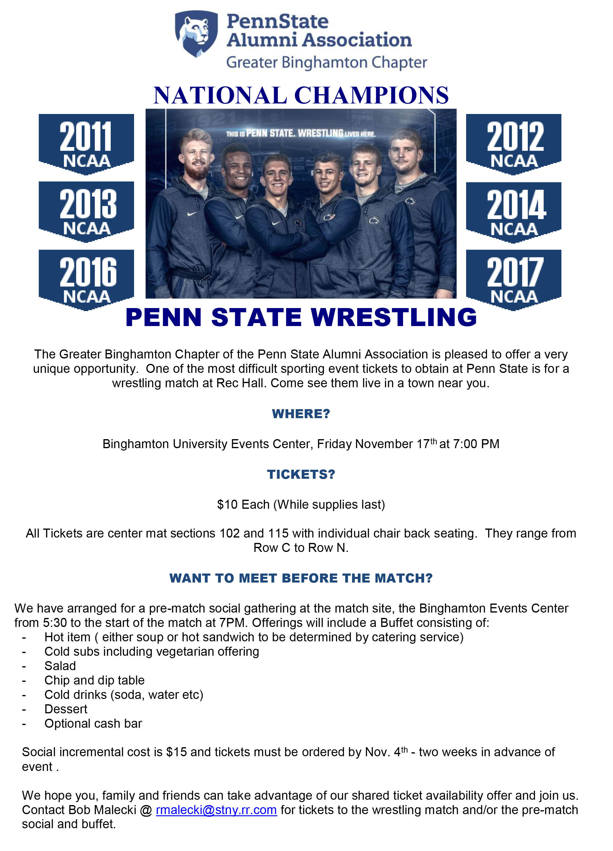 UPDATE! PSU Wrestling BU TICKET + SOCIAL EVENT Greater Binghamton